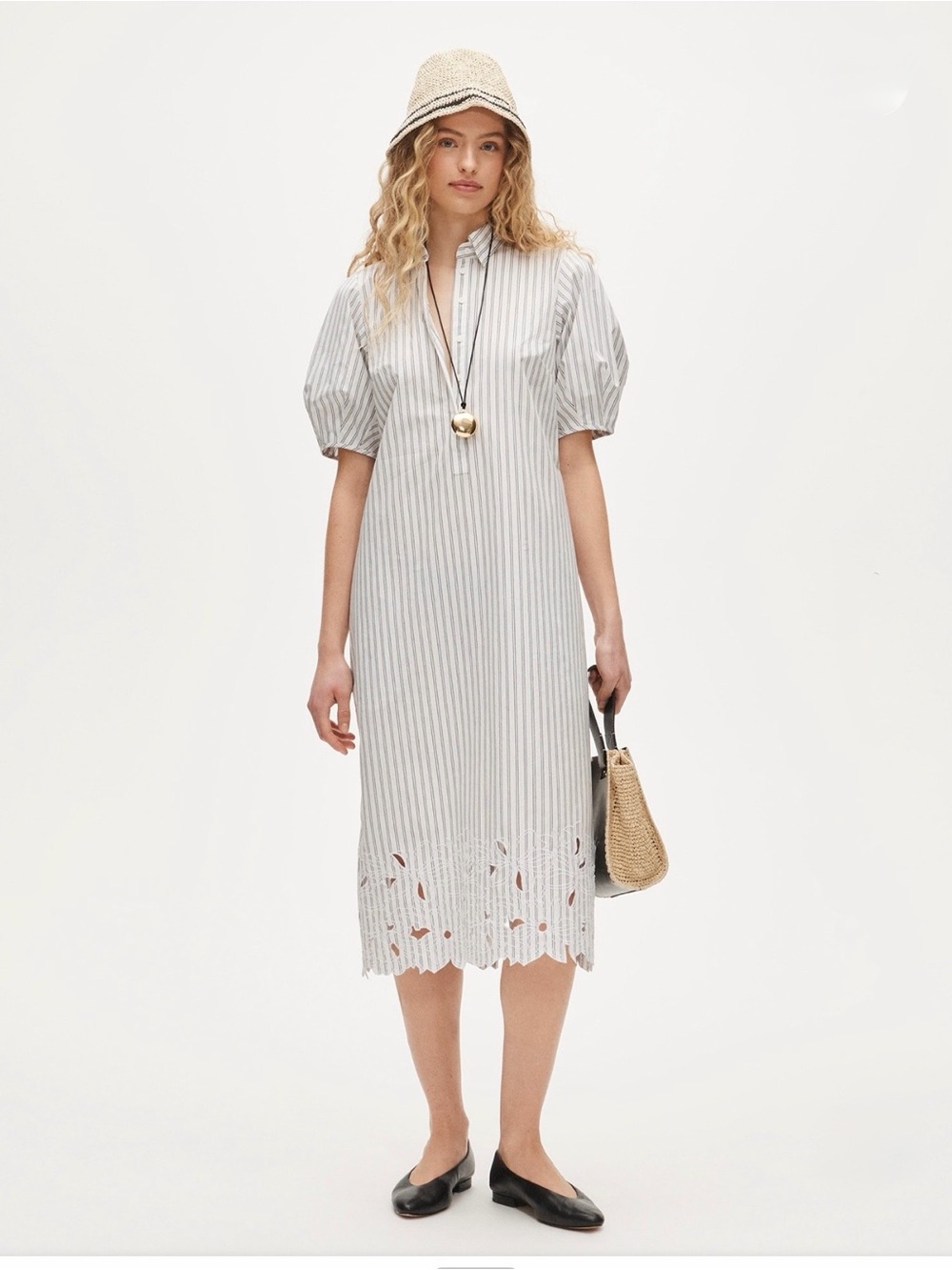 NWT J.Crew Eyelet Hem Striped Poplin Shirt Dress Blue White Size 4